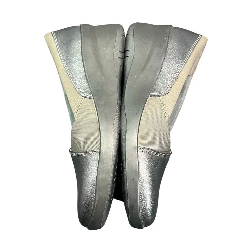 Clarks Collection Suttyn Walk Dark‎ Pewter Metallic Wedge Shoes Womens 8.5 M